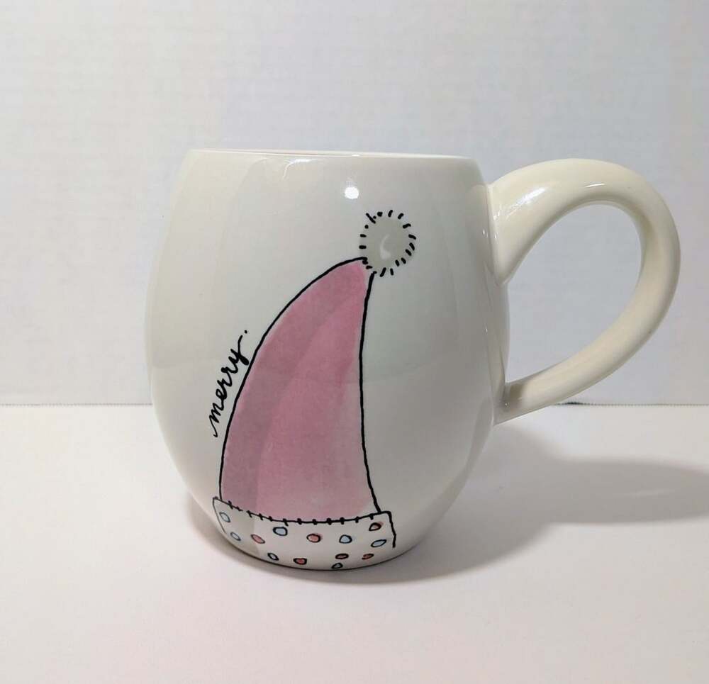 Magenta Christmas Mug May Your Days Be Merry Pink Santa Hat Collectible Coffee